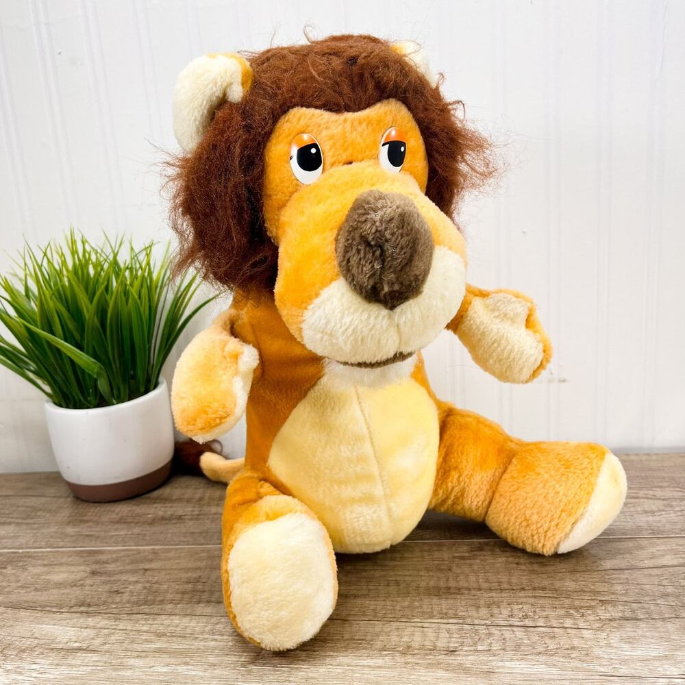 Rare Vintage Fable Toy Co Stuffed Lion Large Plush‎ Sitting Cute Crazy Hair